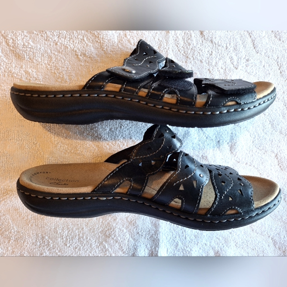 Clarks Womens Laurieann Echo black leather comfort sandals women's size 9.5 - Picture 9 of 13